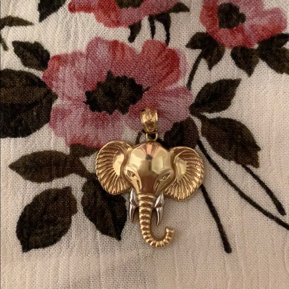 10k yellow and white gold elephant head charm